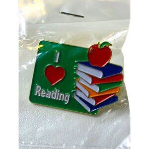 Lapel Pin "I Love Reading" Positive Promotions Books Apple 1" New
